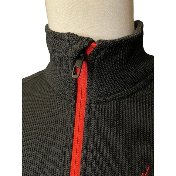 Spyder Men's 1/4 Zip Pullover, Heavyweight Black and Orange Waffle Knit Large - Picture 2 of 10